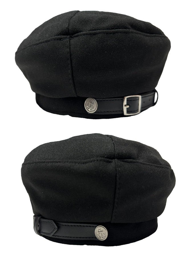 Paticr Women's Navy Beret Hats with Anchor, Chic British Military Berets Captain Hat Cabbie Paperboy Fall Cap (Black) - Image 3
